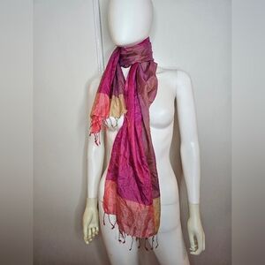 Elegant Pink and Gold Scarf Silk Mulitcolor
